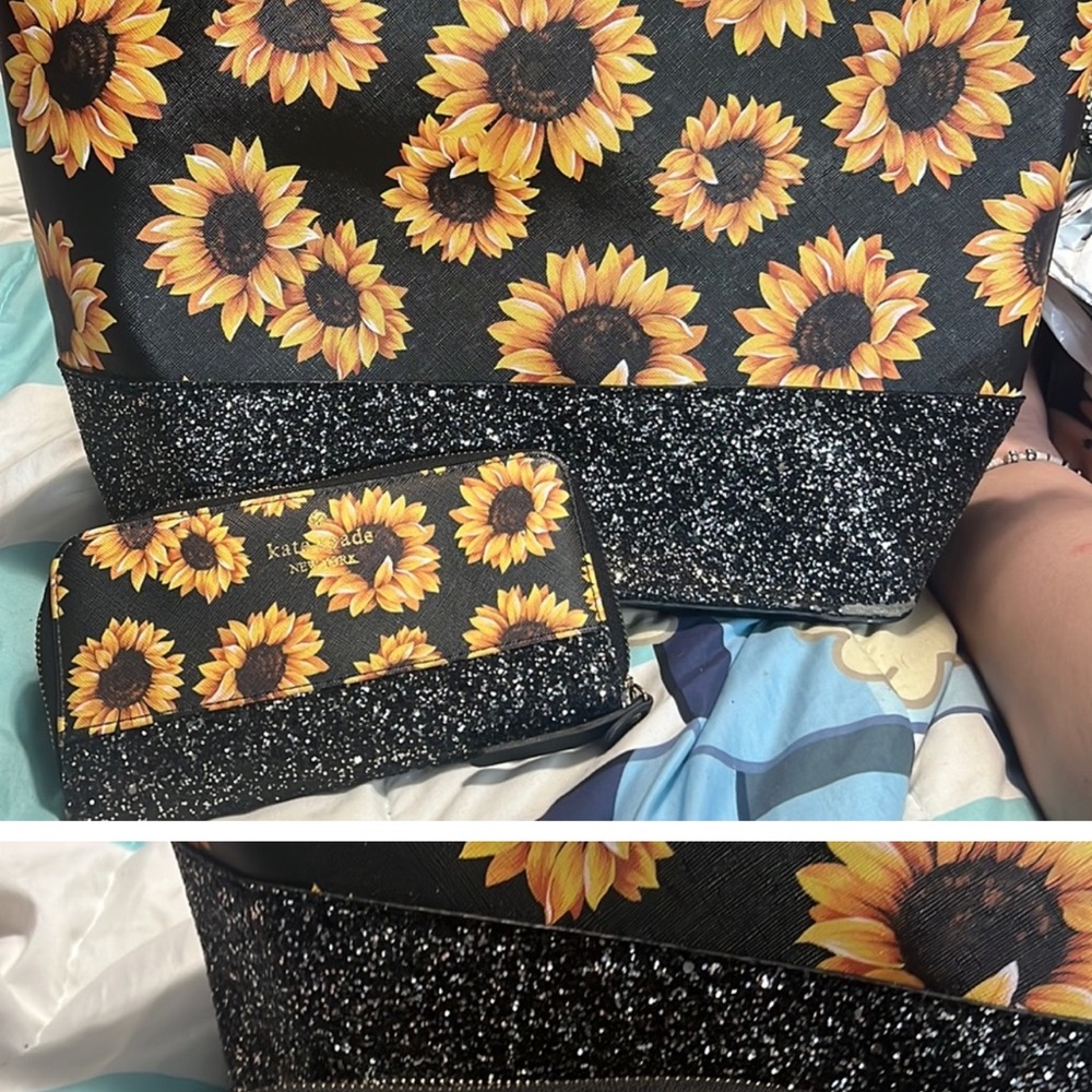 Kate Spade Sunflower Black Tote and Wallet Set